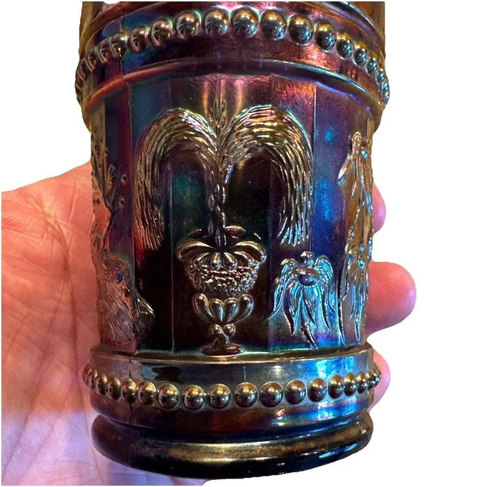 Dugan Peacock‎ at Fountain Carnival Glass Tumblers Pair Amethyst Purple